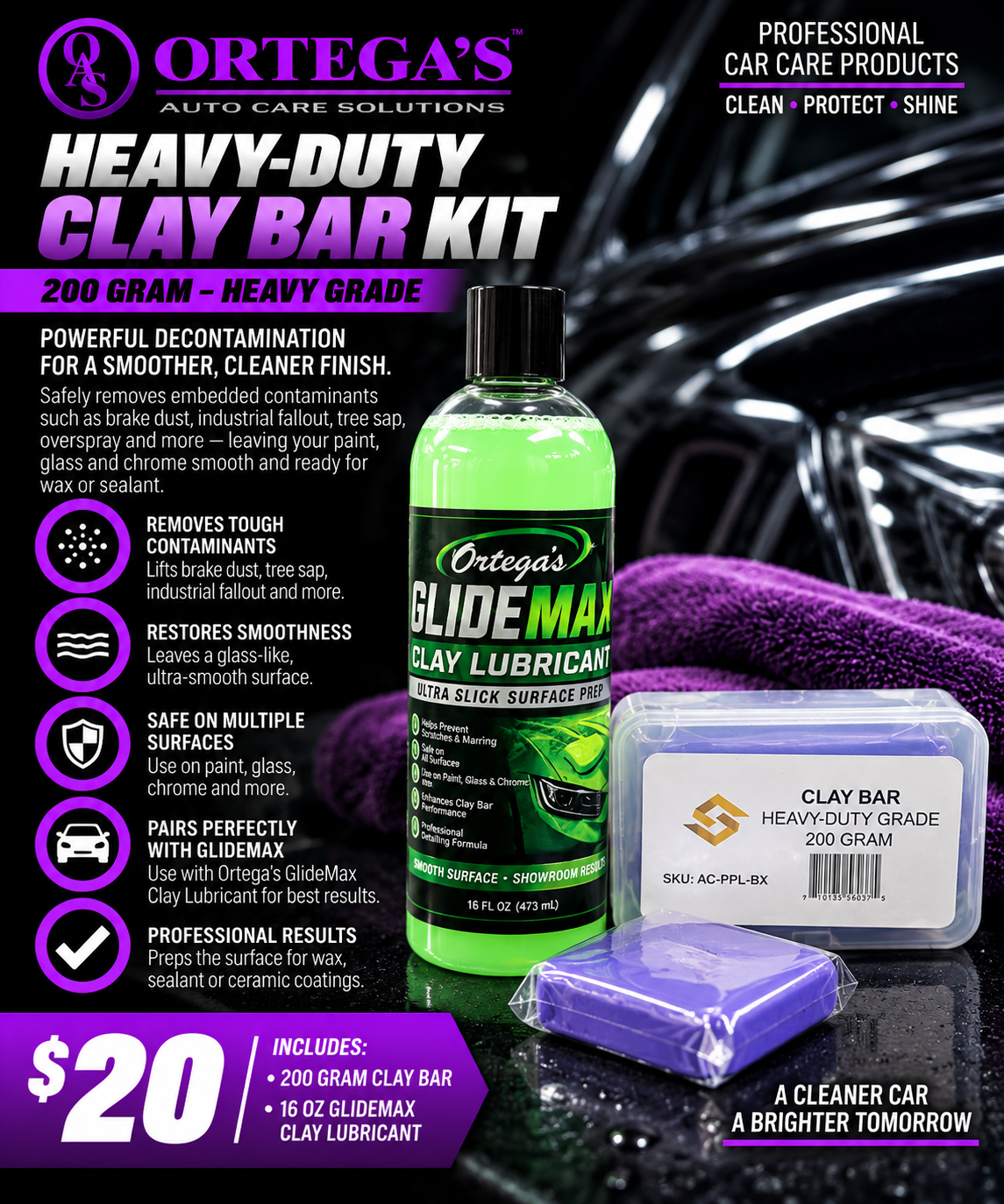 Heavy-Duty Grade Clay Bar 200 g and GlideMax